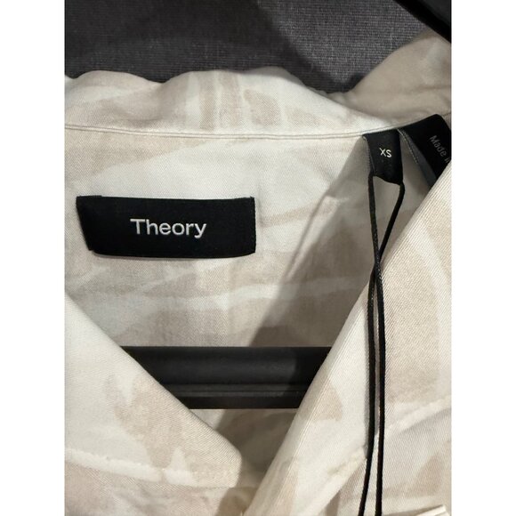 Theory Irving SS Shirt XS Sand Multi Abstract Palm Print Lightweight - Picture 6 of 6